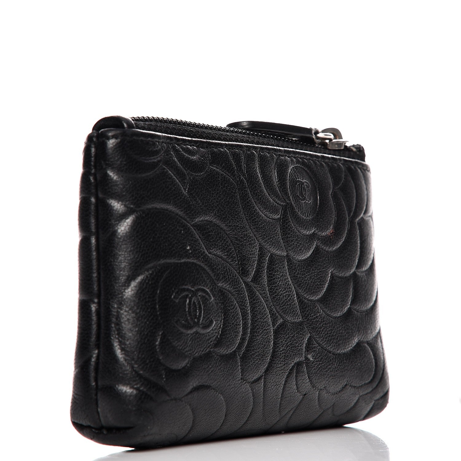 Chanel Lambskin Camellia Embossed Key Holder Case Black 3 of 8