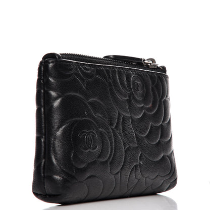 Chanel Lambskin Camellia Embossed Key Holder Case Black 3 of 8