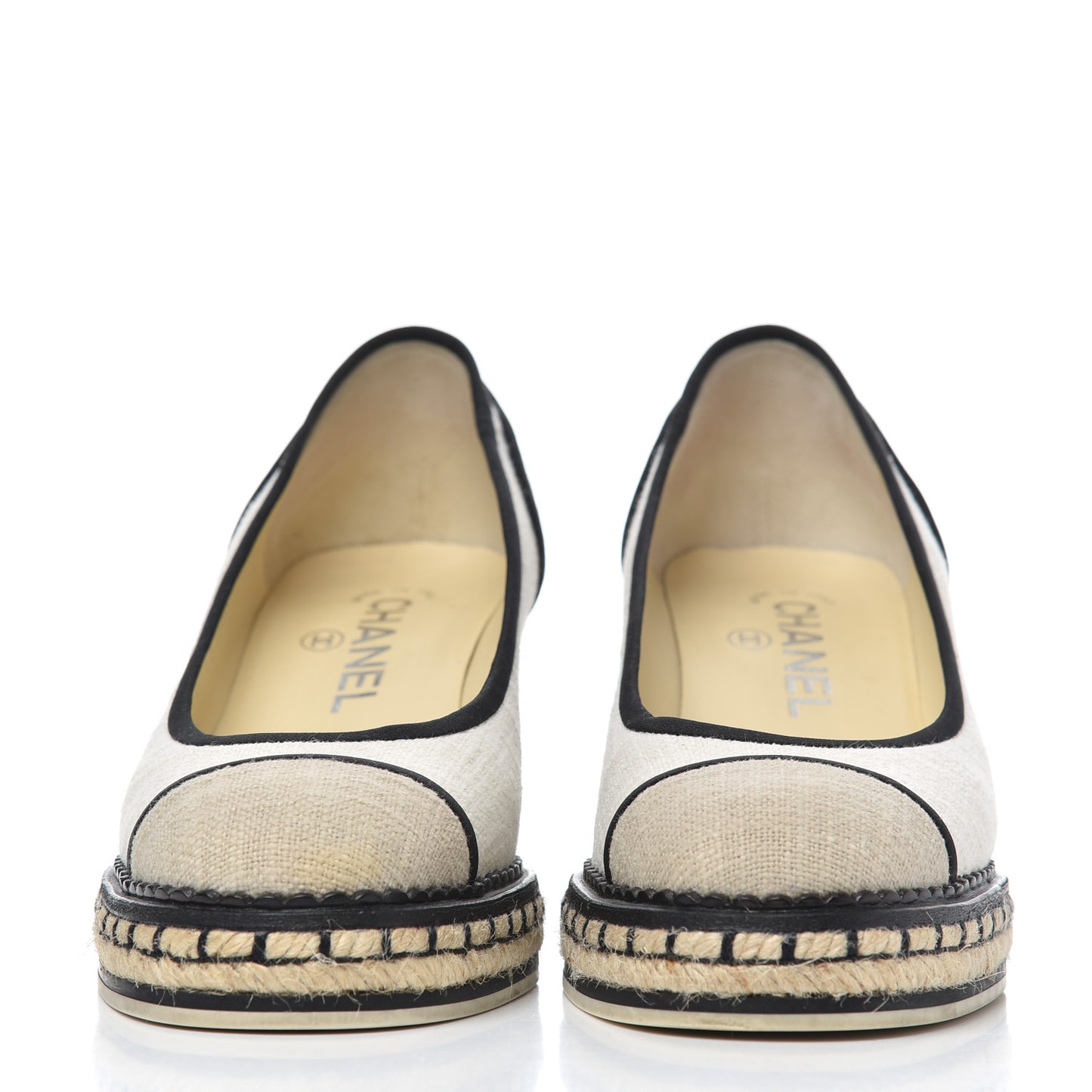 Toile Cap Toe Espadrille Wedges 36.5 Beige Black