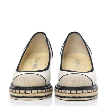 Chanel Toile Cap Toe Espadrille Wedges 36.5 Beige Black 2 of 17