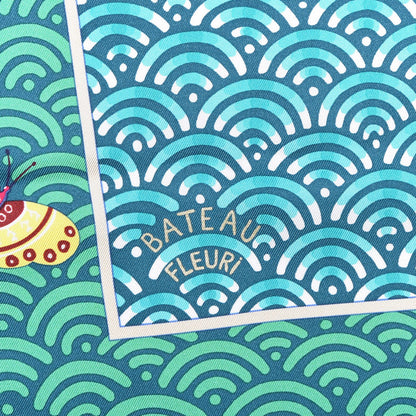 Hermes Silk Bateau Fleuri Scarf 90 Vert Canard Jaune 4 of 6