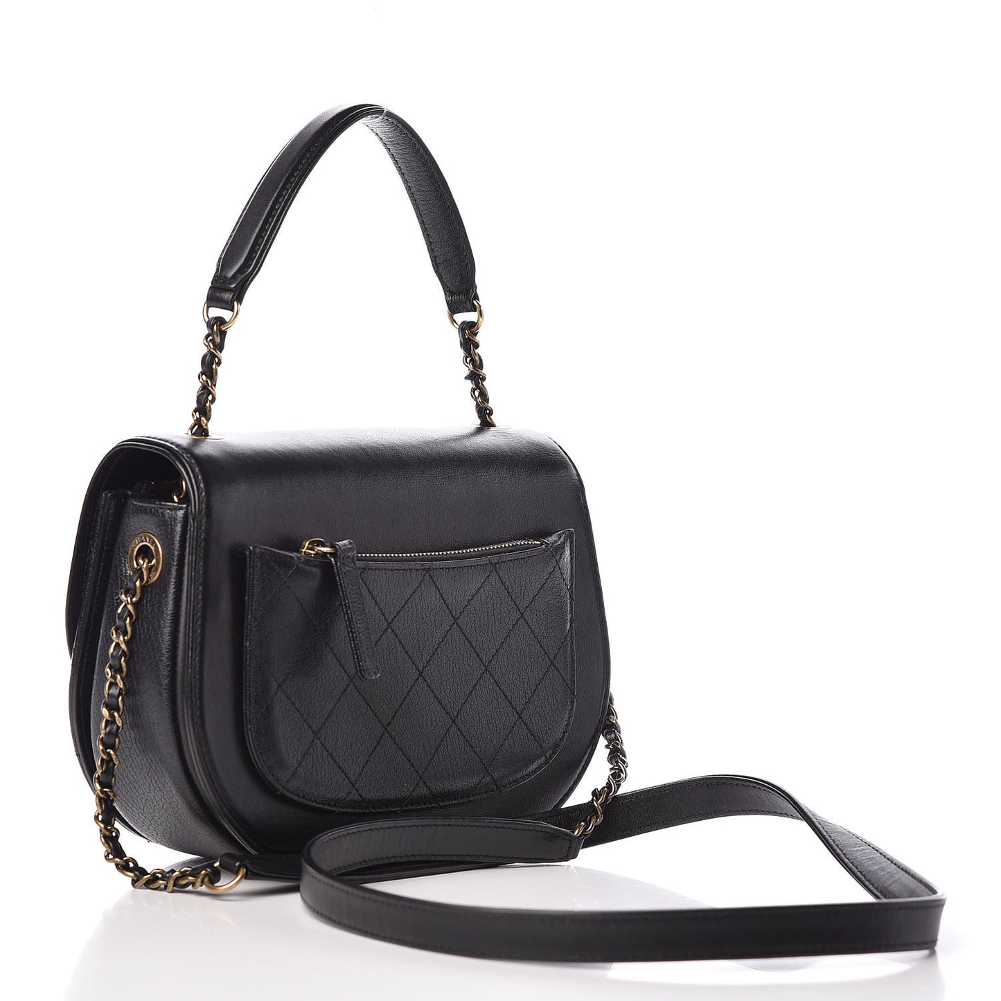 Shiny Calfskin Goatskin Quilted Small Coco Curve Messenger Flap Black