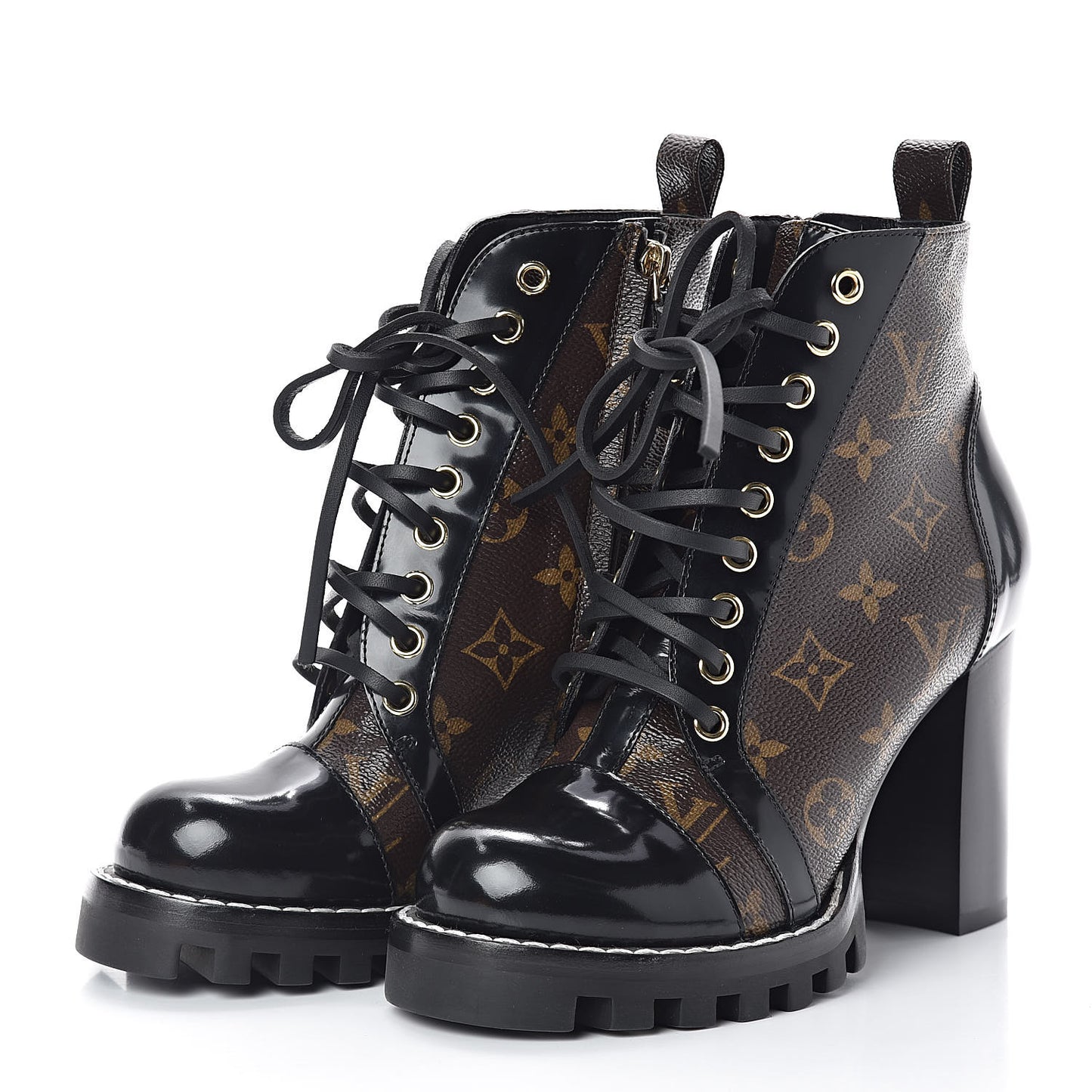 Patent Calfskin Monogram Star Trail Ankle Boots 36 Black