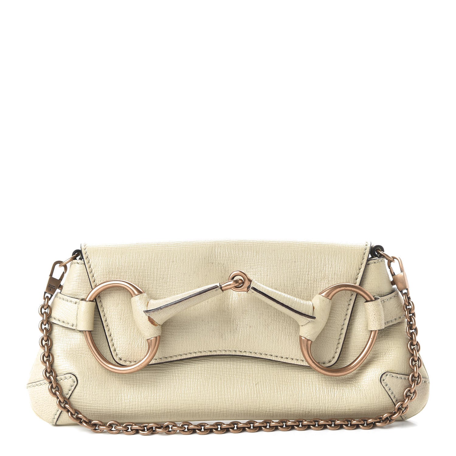 Gucci Textured Calfskin Horsebit Chain Clutch Off White 1 of 9