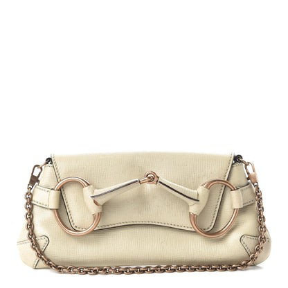 Gucci Textured Calfskin Horsebit Chain Clutch Off White 1 of 9