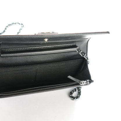 Chanel Patent Calfskin Quilted Boy Wallet On Chain WOC Burgundy Black 5 of 8