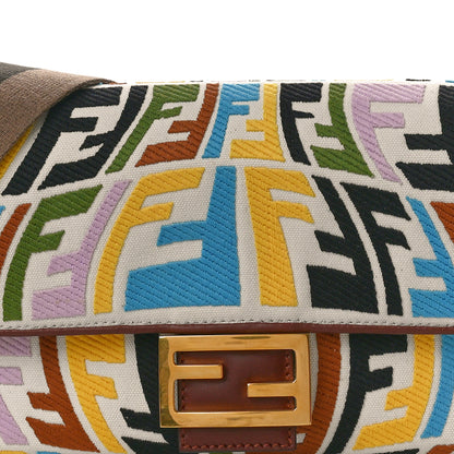 Fendi X SARA COLEMAN Canvas Vitello King Seta FF Fish Eye Embroidered Baguette Grezzo Multicolor Ghianda 9 of 11