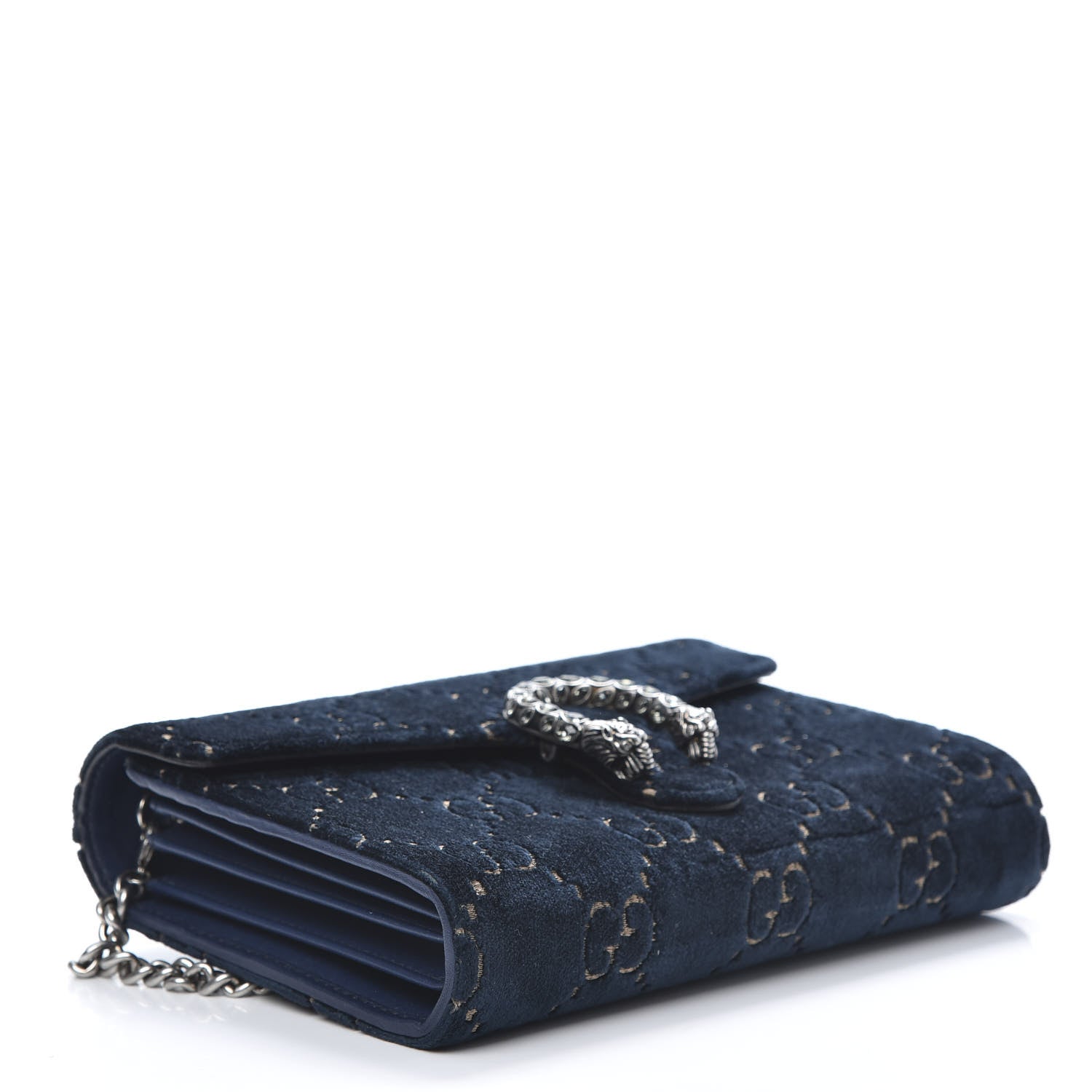 Gucci Velvet Crystal GG Monogram Mini Dionysus Chain Wallet Blue Beige Black 4 of 11