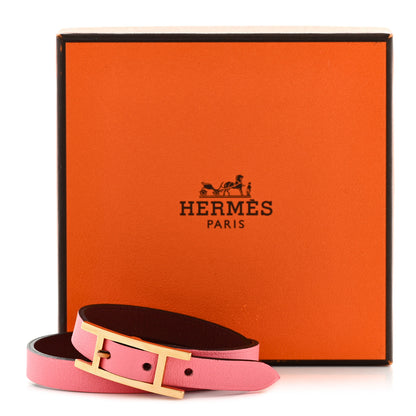 Hermes Swift Chamonix Behapi Double Tour Reversible Bracelet T2 Rose Azalee Gold 6 of 6