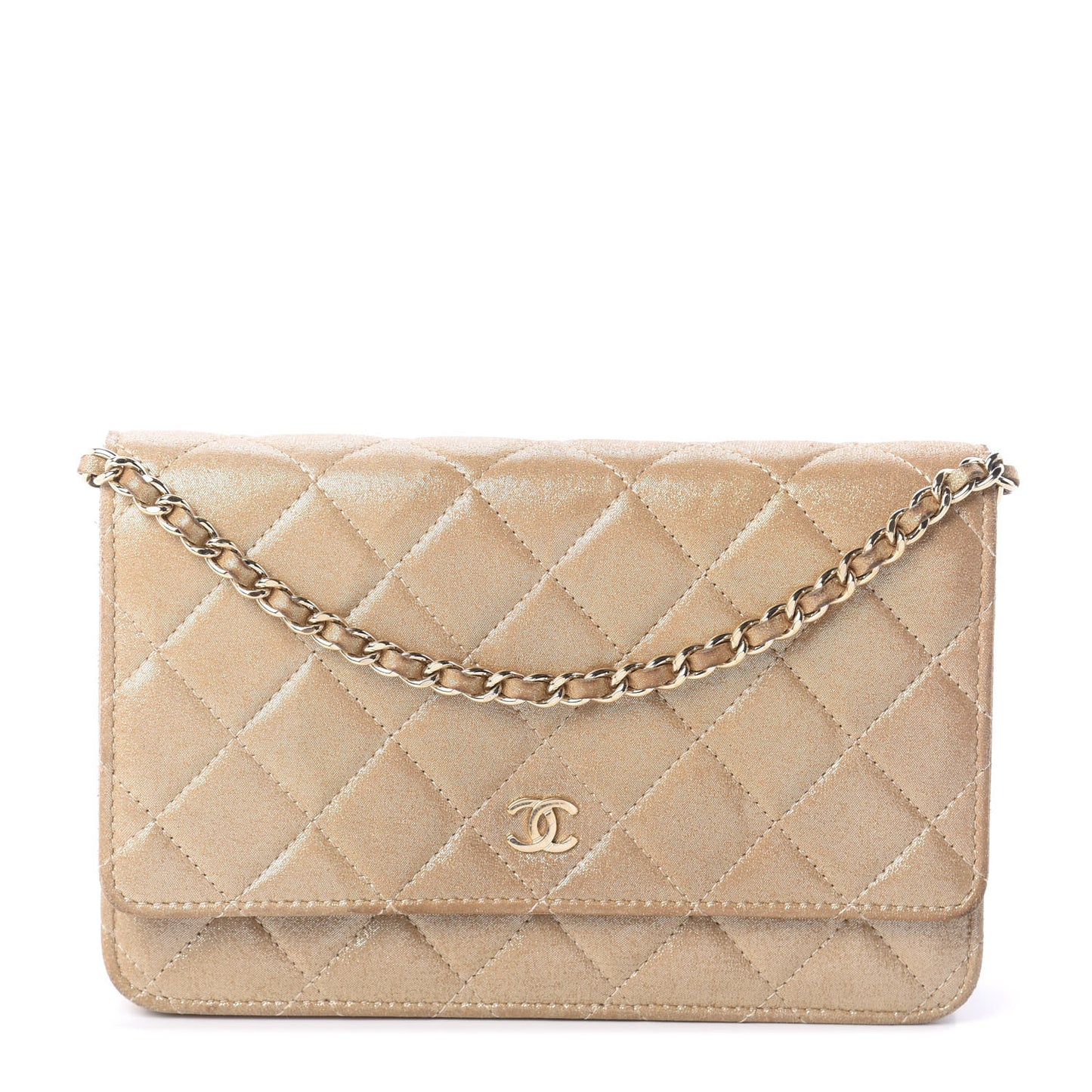 Iridescent Calfskin Quilted Wallet On Chain WOC Gold