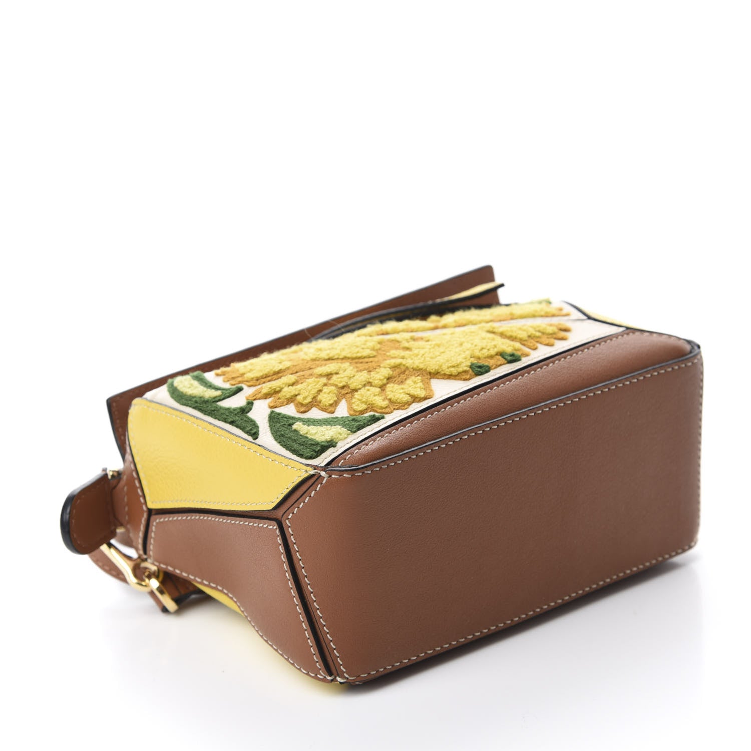 Loewe Calfskin Embroidered Floral Mini Puzzle Bag Tan Yellow 4 of 10