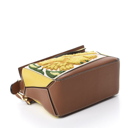 Loewe Calfskin Embroidered Floral Mini Puzzle Bag Tan Yellow 4 of 10