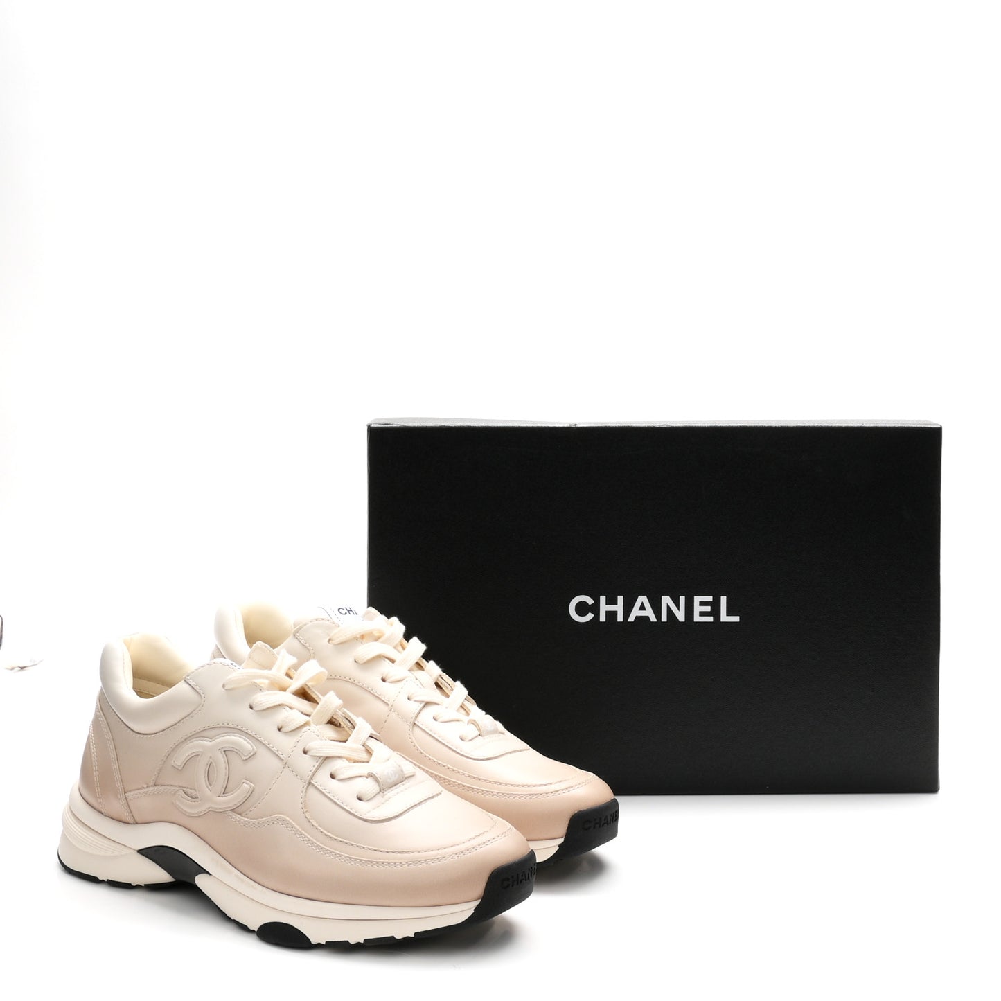 Gradiant Calfskin CC Womens Sneakers 38.5 Beige