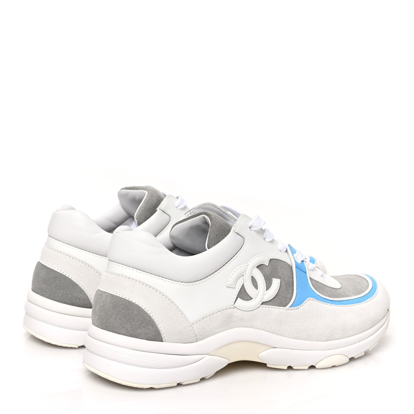 Suede Calfskin CC Sneakers 41 White Grey Blue