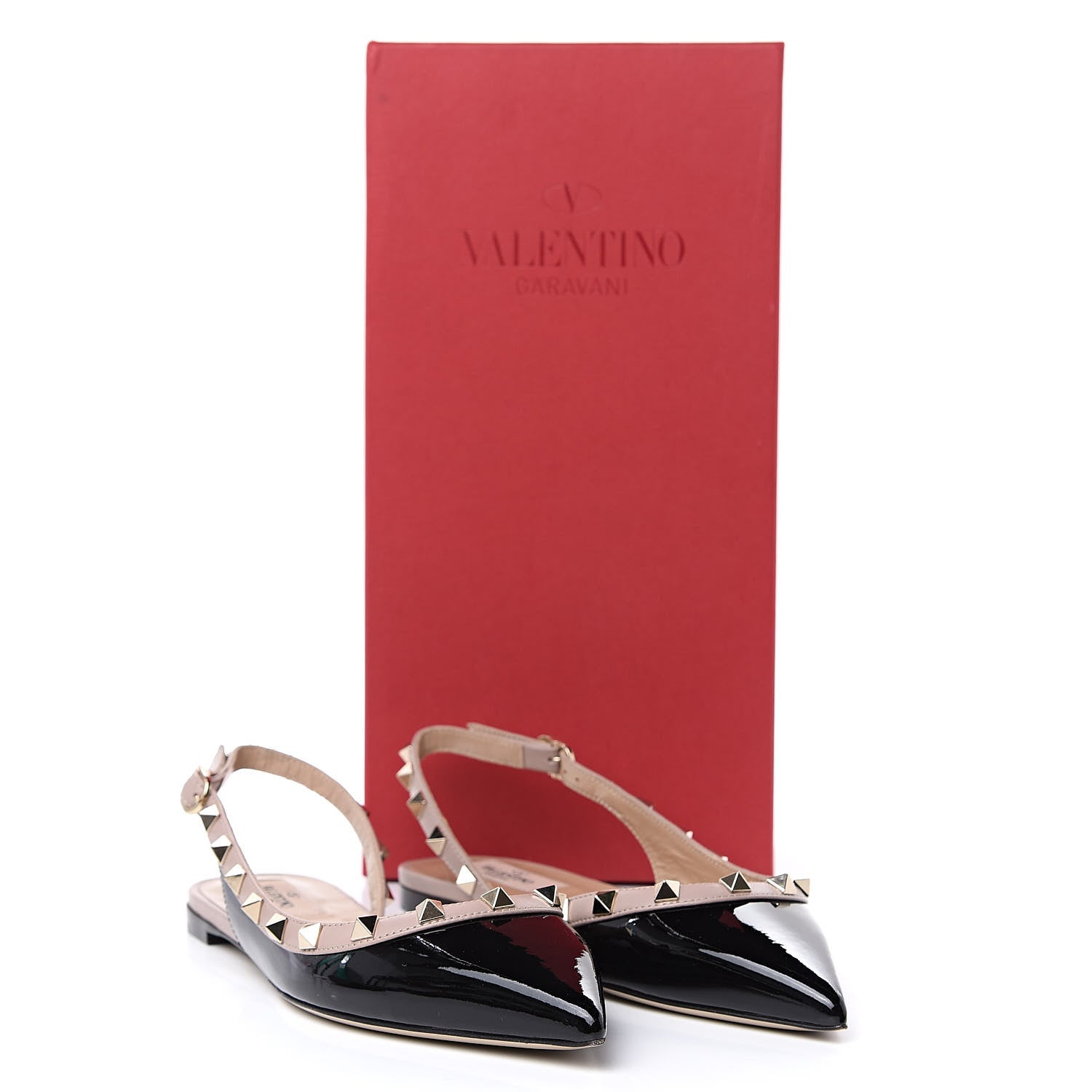 Valentino Garavani Patent Rockstud Slingback Flats 36 Black Poudre 9 of 9
