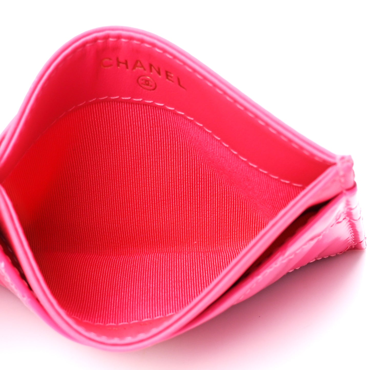 Patent Quilted Card Holder Pink
