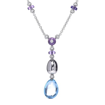 Bulgari 18K White Gold Amethyst Blue Topaz Diamond Lariat Pendant Necklace 4 of 5