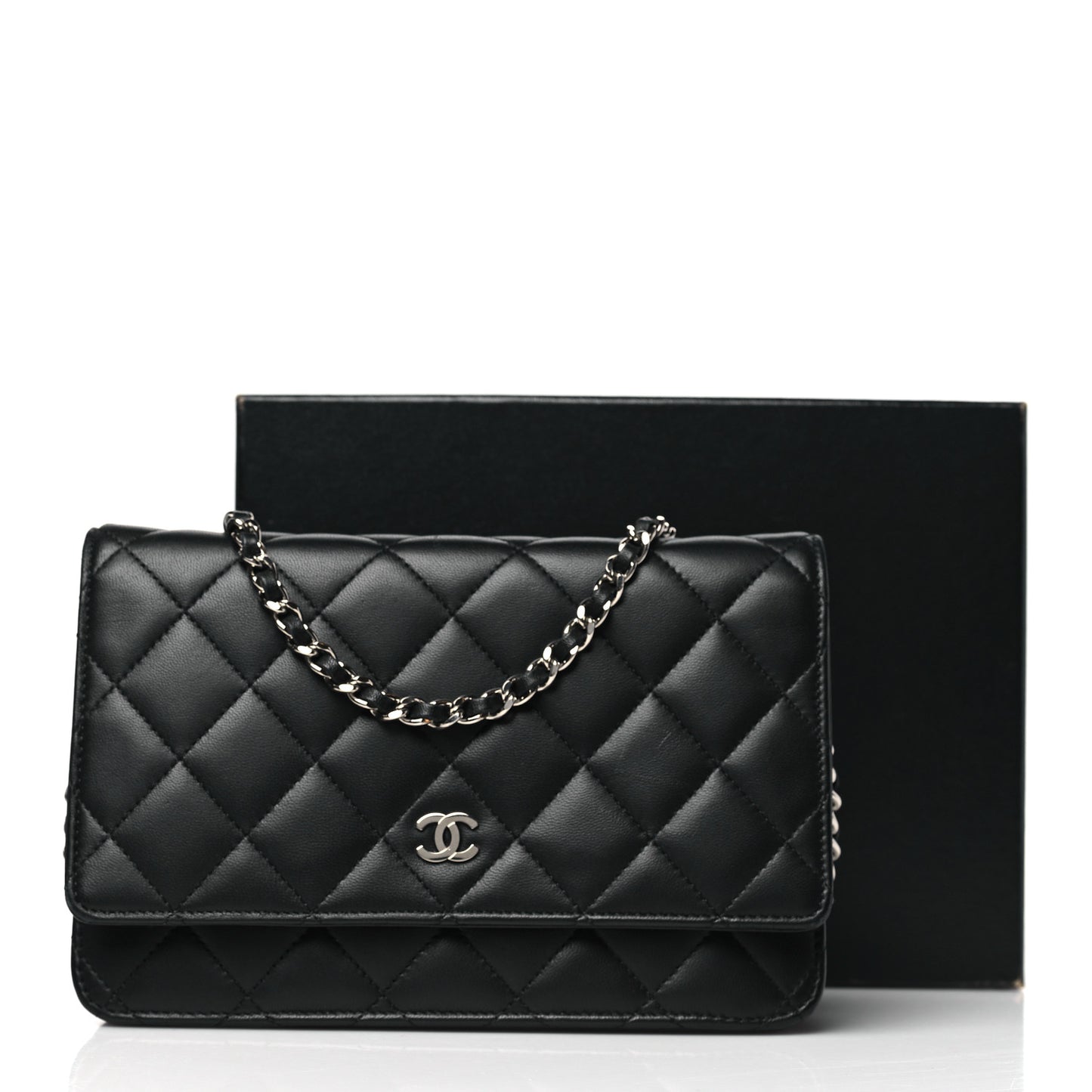 Lambskin Quilted Wallet On Chain WOC Black
