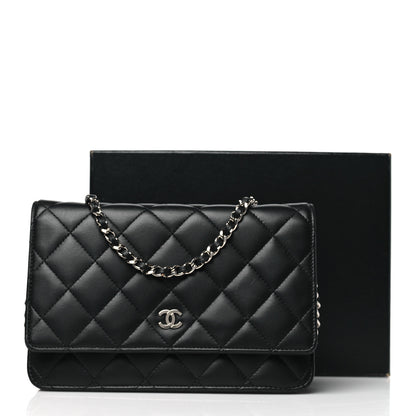 Chanel Lambskin Quilted Wallet On Chain WOC Black 13 of 13