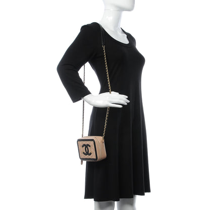 Chanel Caviar Quilted CC Filigree Vanity Clutch With Chain Beige Black 2 of 9