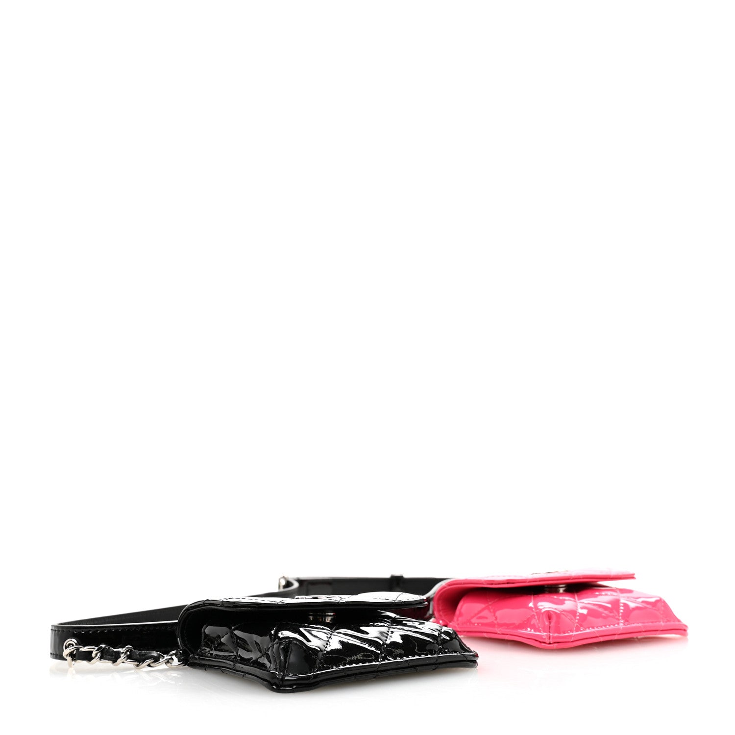 Chanel Patent Quilted Belt In Love Double Mini Flap Waist Bag Black Pink 4 of 16