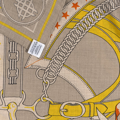 Hermes Cashmere Silk La Promenade du Matin Bandana Shawl 140 Naturel Beige Jaune Vif 3 of 3