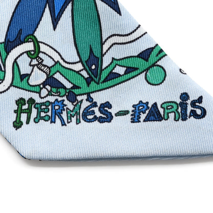 Hermes Silk La Folle Parade Twilly Bleu Ciel Vert Cobalt 2 of 5
