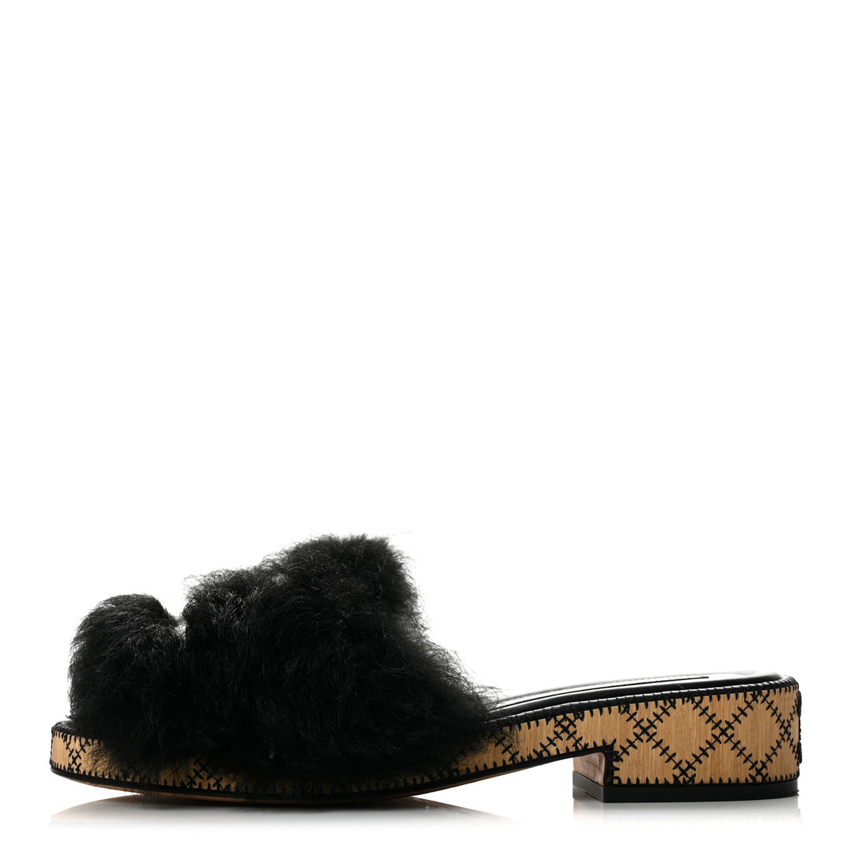 Shearling Lambskin CC Mules Sandal 37 Black White