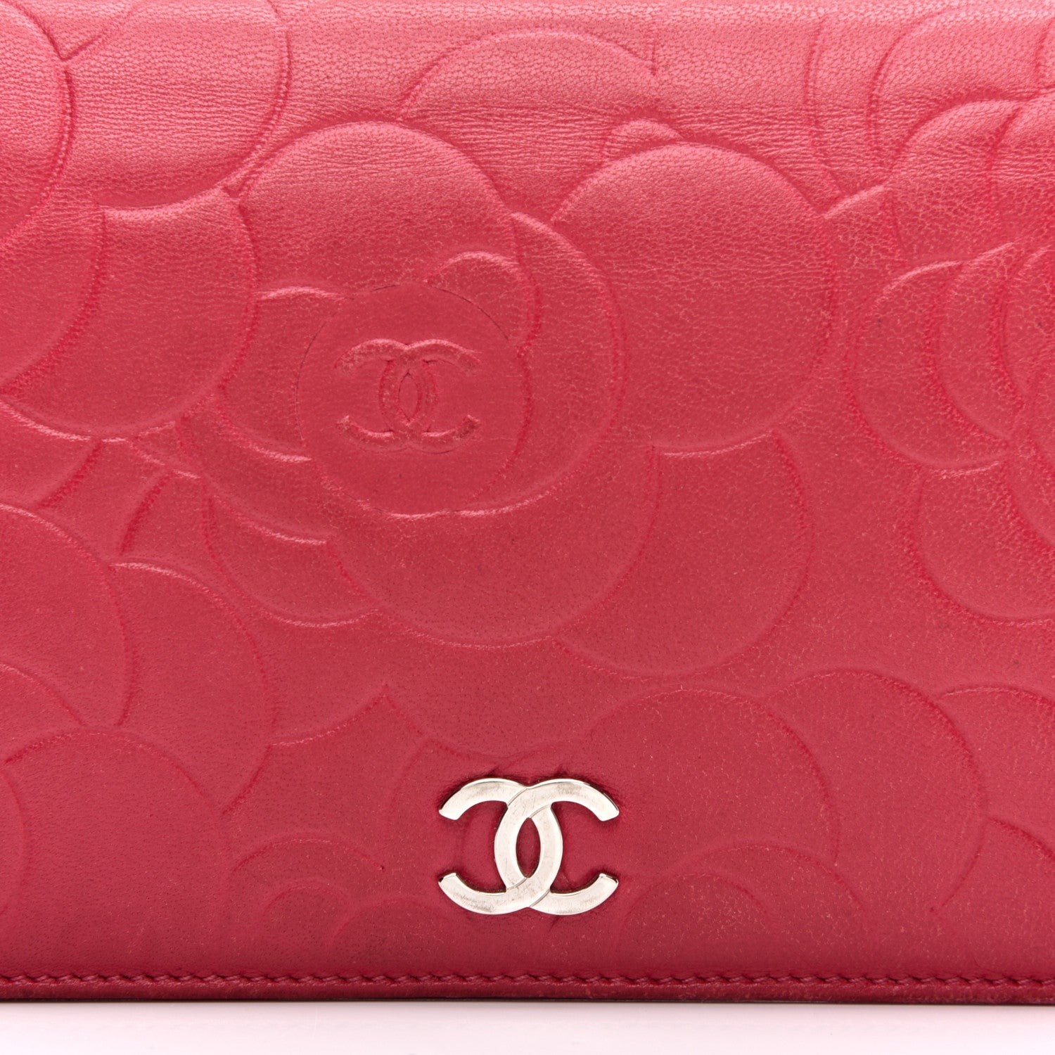 Chanel Lambskin Camellia Embossed Yen Wallet Fuchsia 8 of 11