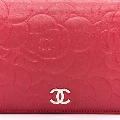Chanel Lambskin Camellia Embossed Yen Wallet Fuchsia 8 of 11