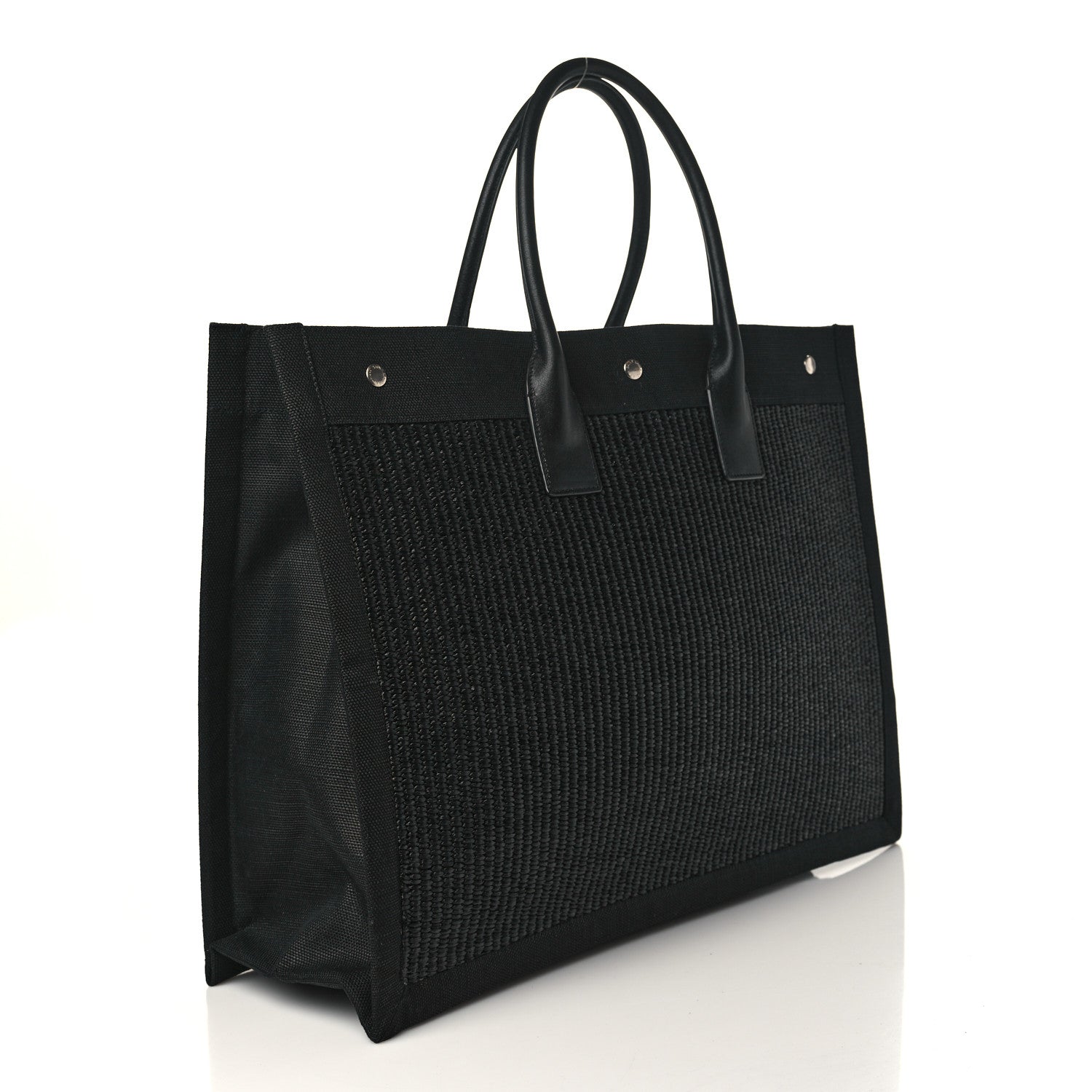 Saint Laurent Raffia Linen Calfskin Rive Gauche Tote Black 3 of 9