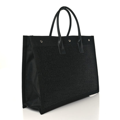 Saint Laurent Raffia Linen Calfskin Rive Gauche Tote Black 3 of 9