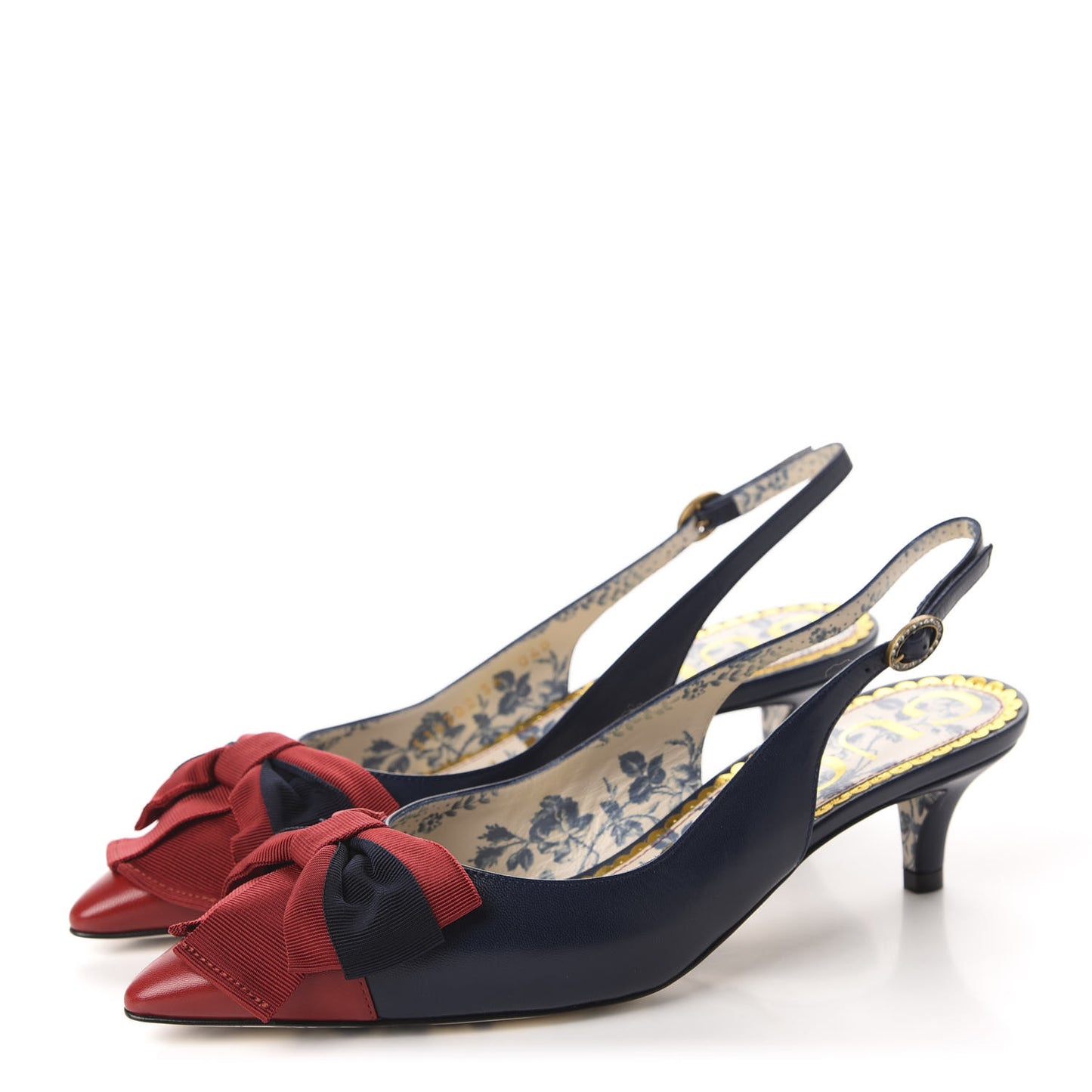 Malaga Kid Web Bow Jane Low Heel Slingback Pumps 36 Navy