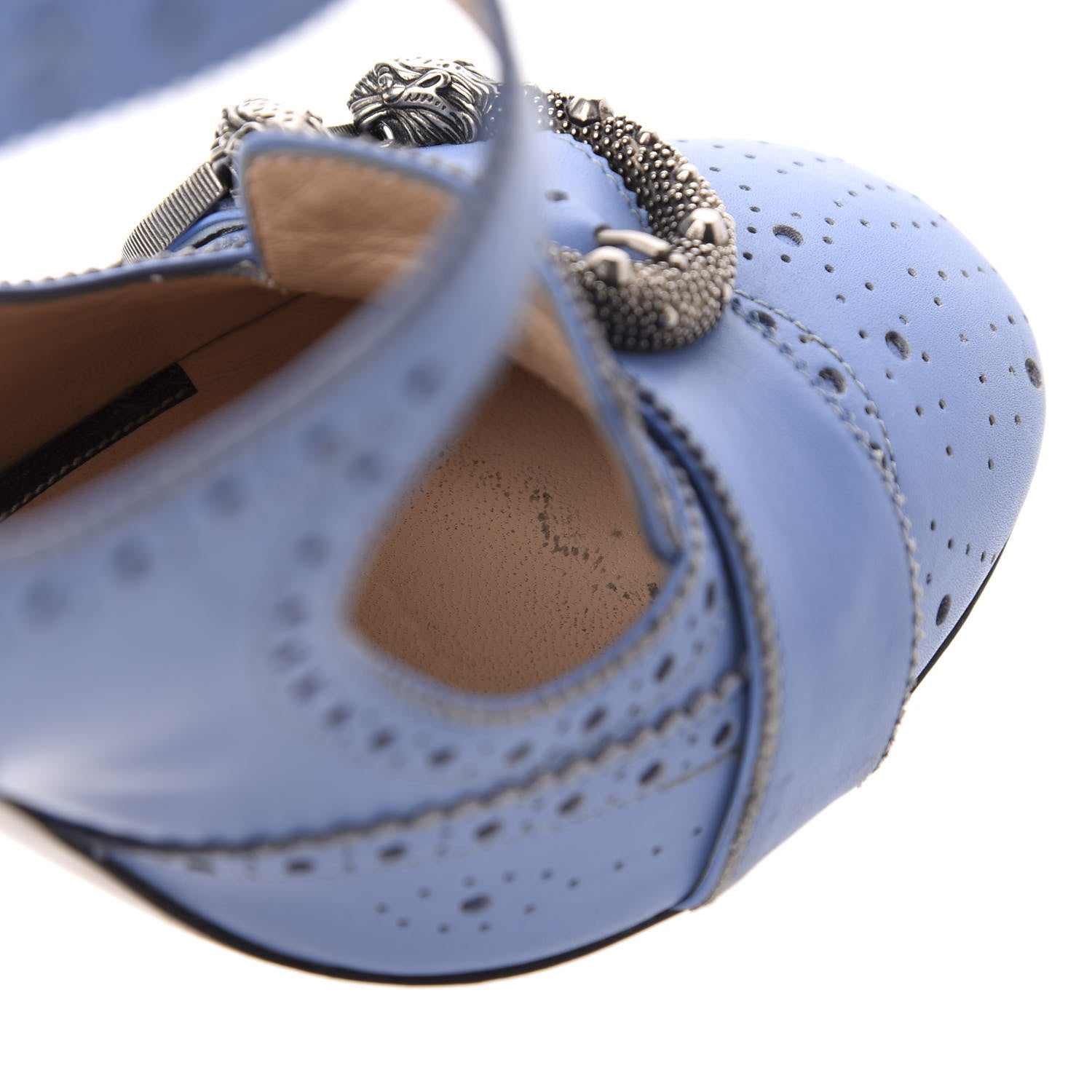 Gucci Calfskin Queercore Mid Calf Loafer Pumps 38 Sky Blue 10 of 10