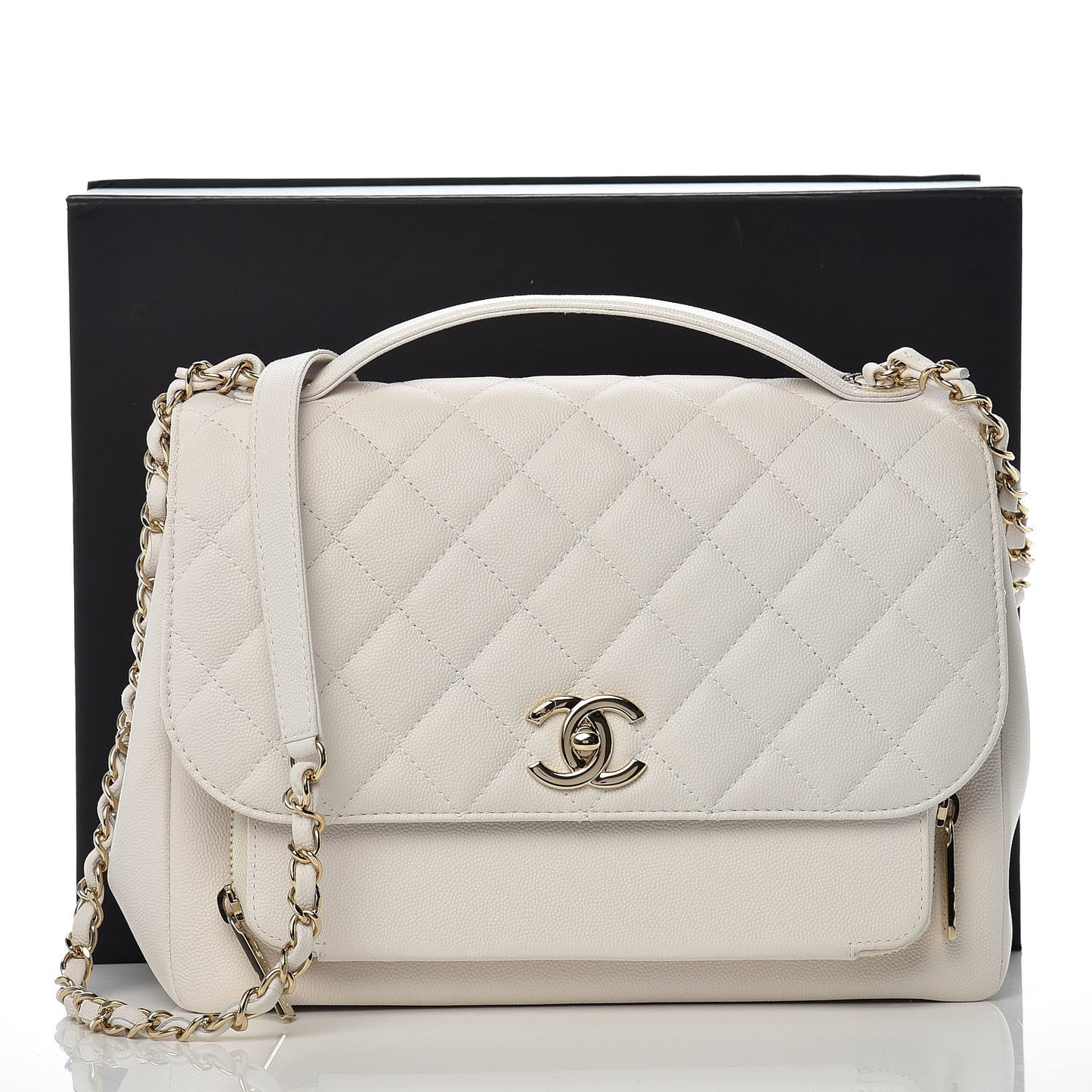 Caviar Quilted Large Business Affinity Flap White