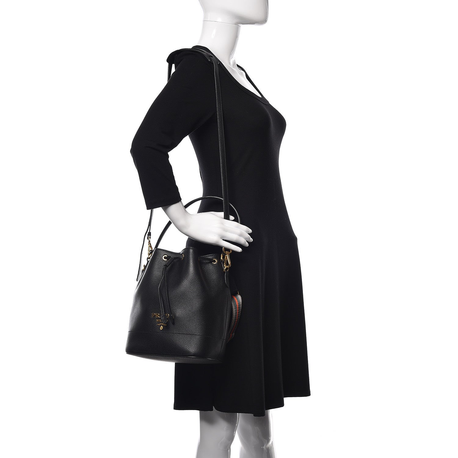Prada Vitello Daino Drawstring Bucket Black 2 of 10