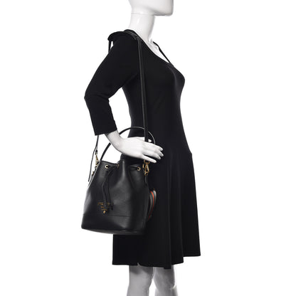 Prada Vitello Daino Drawstring Bucket Black 2 of 10