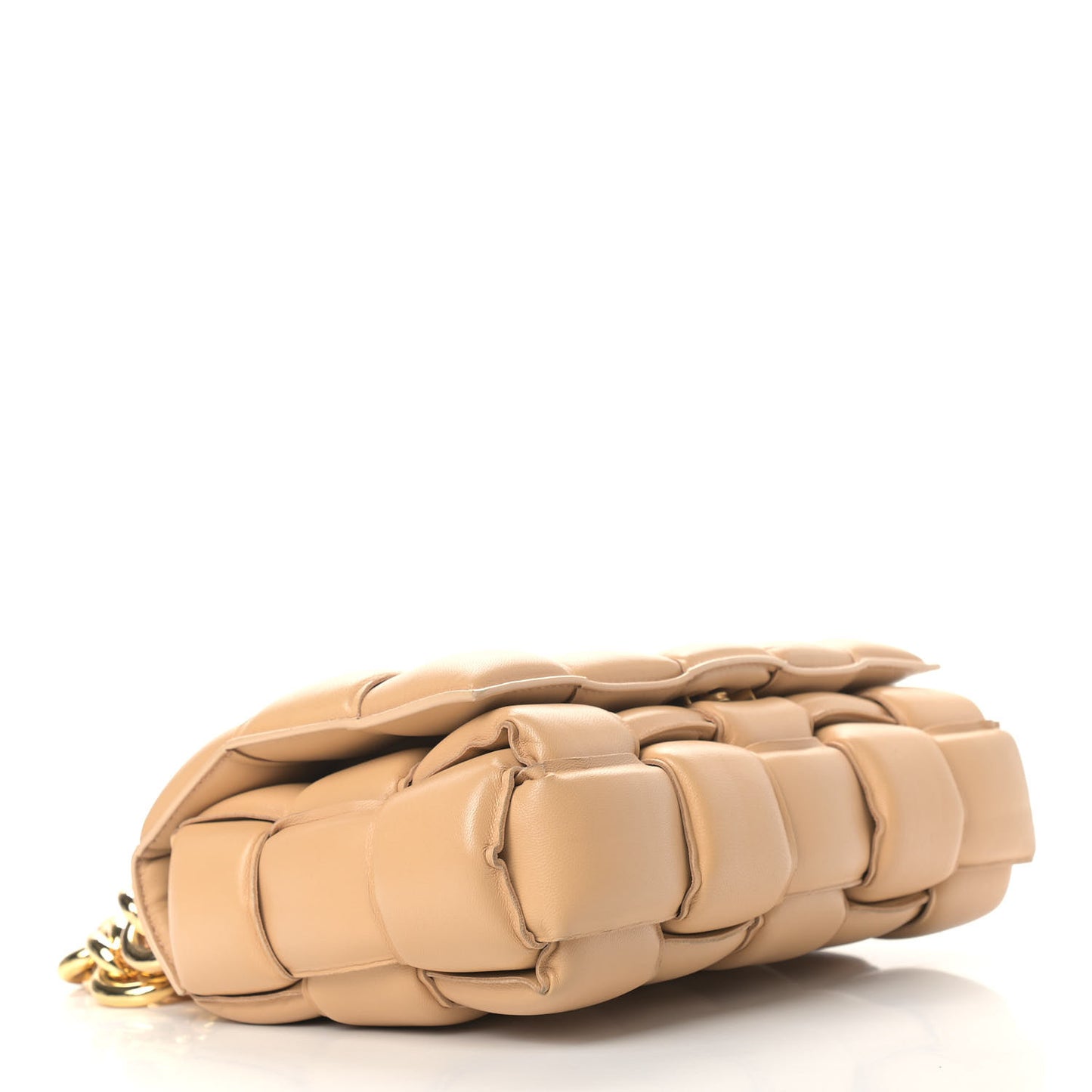 Lambskin Maxi Intreccio Padded Chain Cassette Crossbody Bag Almond