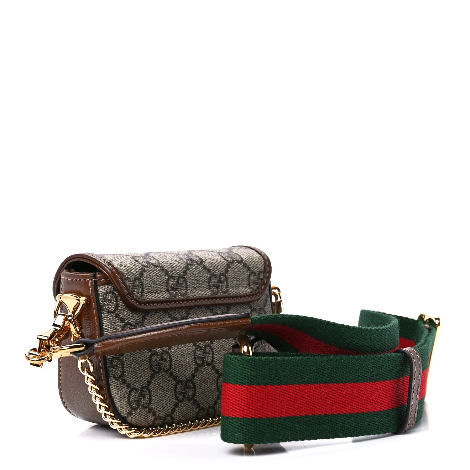 Gucci GG Supreme Monogram Azalea Calfskin Web Horsebit 1955 Wallet On Strap Beige Ebony Brown Sugar 3 of 12