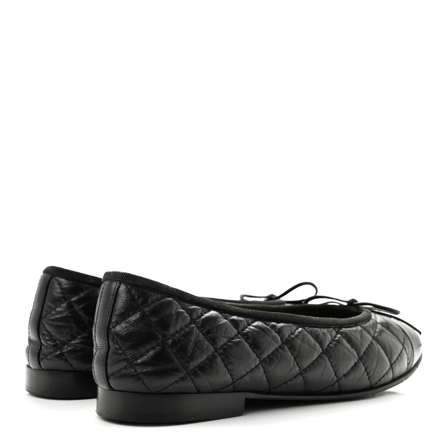 Aged Calfskin Quilted CC Cap Toe Ballerina Flats 37.5 Black
