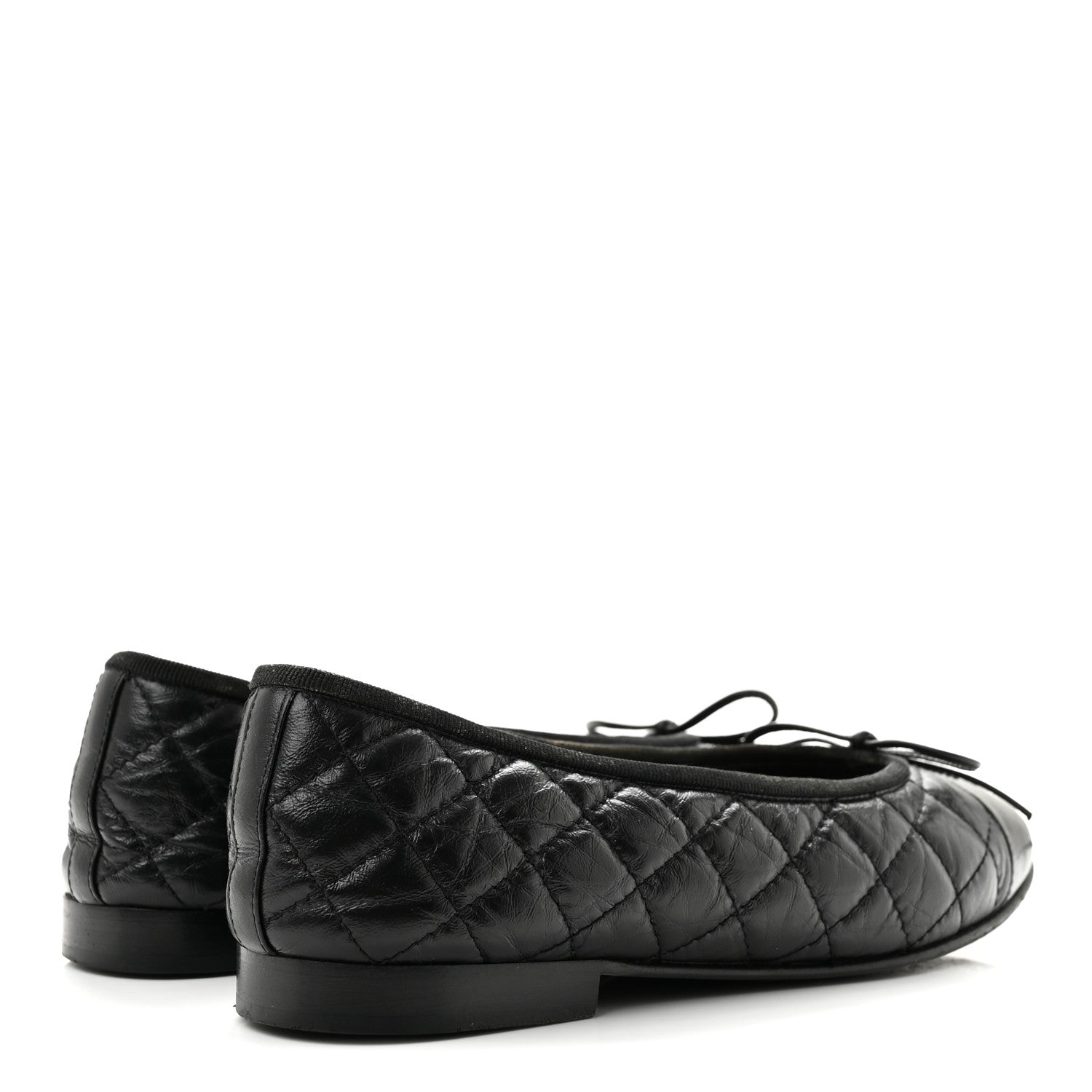 Chanel Aged Calfskin Quilted CC Cap Toe Ballerina Flats 37.5 Black 5 of 11