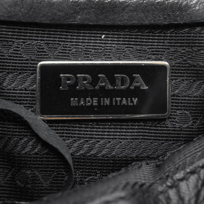 Prada Leather Pushlock Flap Shoulder Bag Black 7 of 9