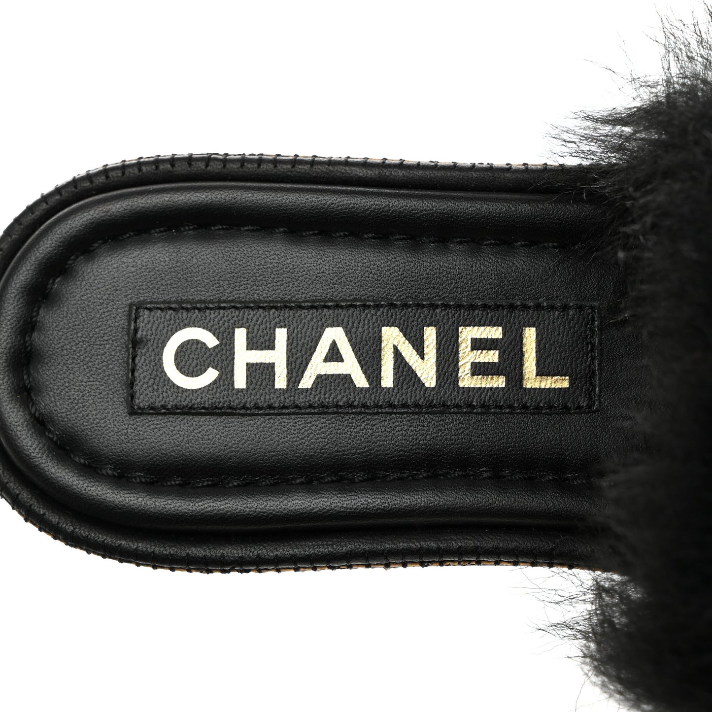 Shearling Lambskin CC Mules 36.5 Black White