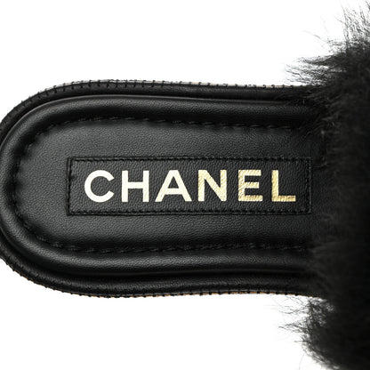 Chanel Shearling Lambskin CC Mules 36.5 Black White 6 of 8