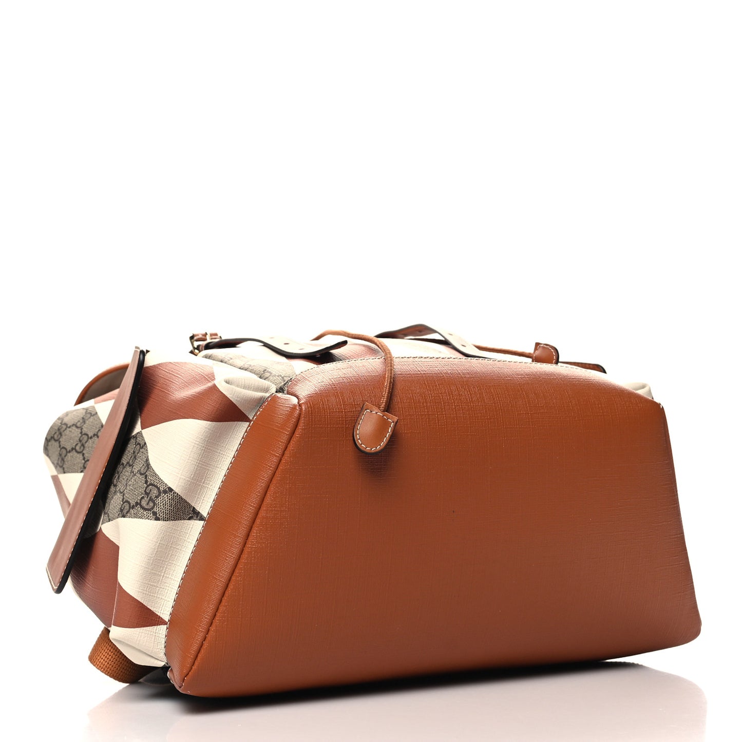 GG Supreme Monogram Calfskin Rhombus Print Medium Ophidia Double Buckle Backpack Beige Ebony Mystic White Hazel Brown