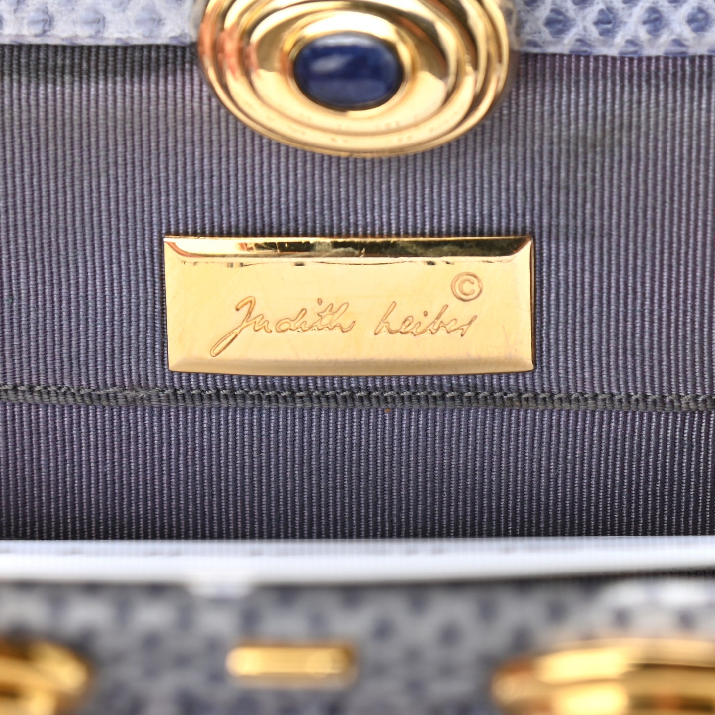 Lizard Embossed Pleated Evening Bag Blue Grey Gold