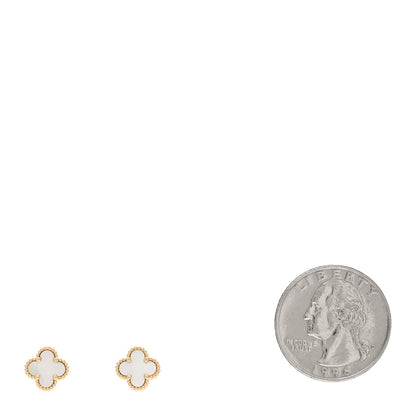 Van Cleef & Arpels 18K Yellow Gold Mother of Pearl Sweet Alhambra Earrings 2 of 4
