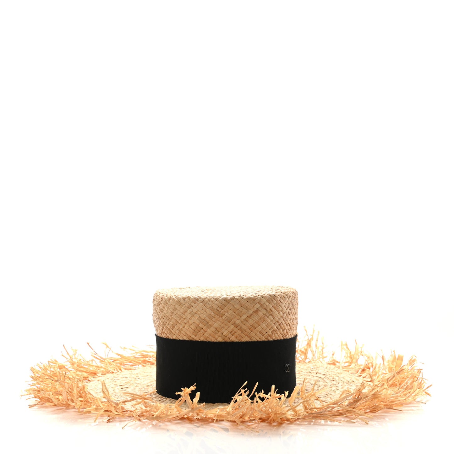 Raffia Wide Brimmed Hat S Beige Black