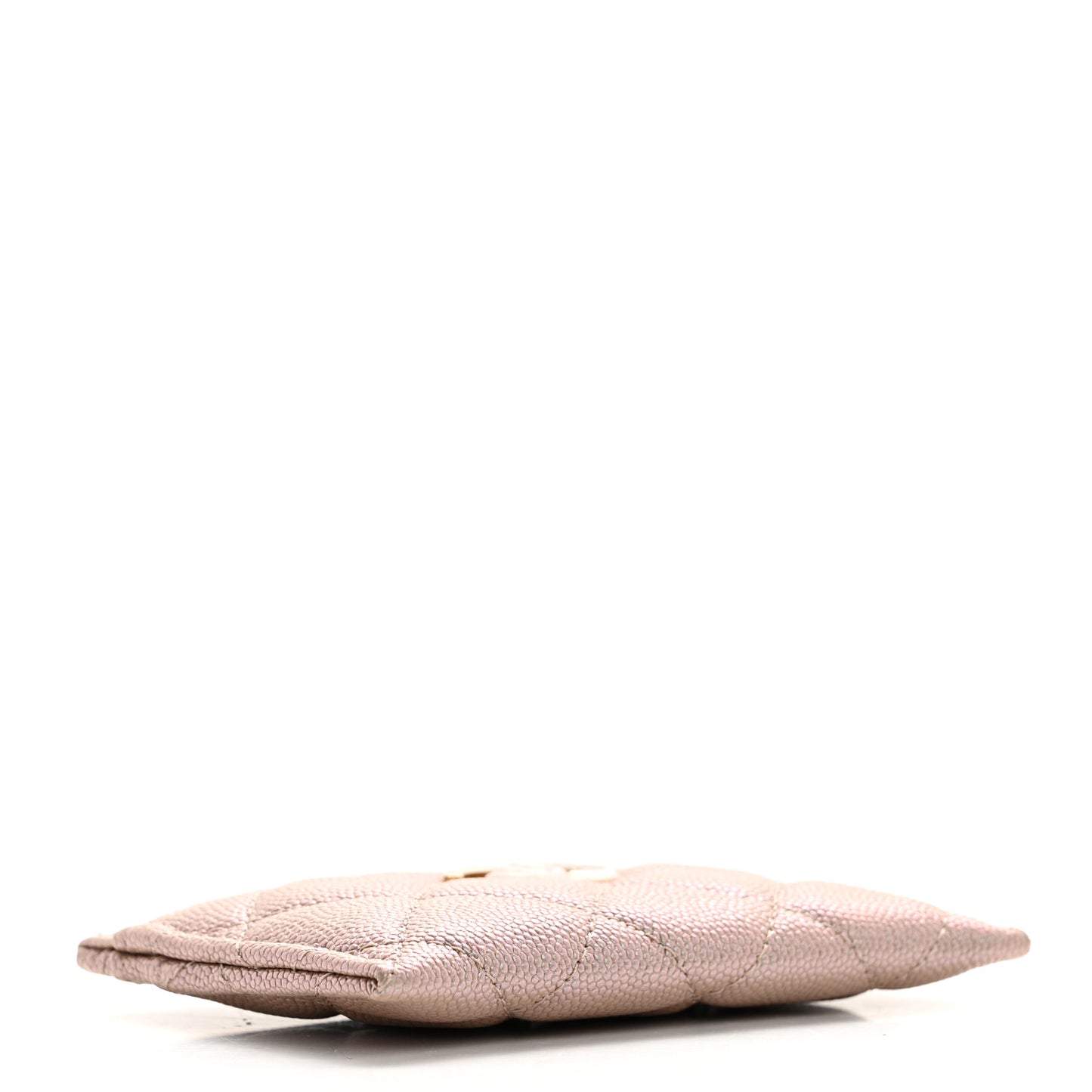 Iridescent Caviar Quilted Card Holder Beige