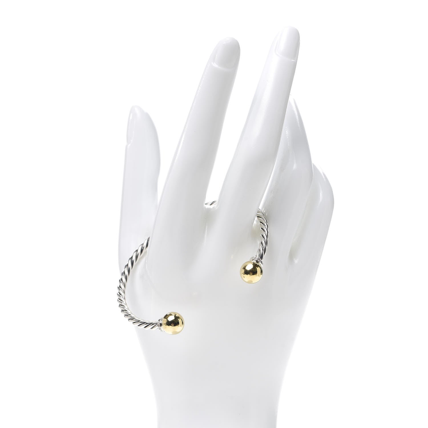 David Yurman Sterling Silver 18K Yellow Gold Diamond 9mm Solari Bead Bracelet 2 of 5